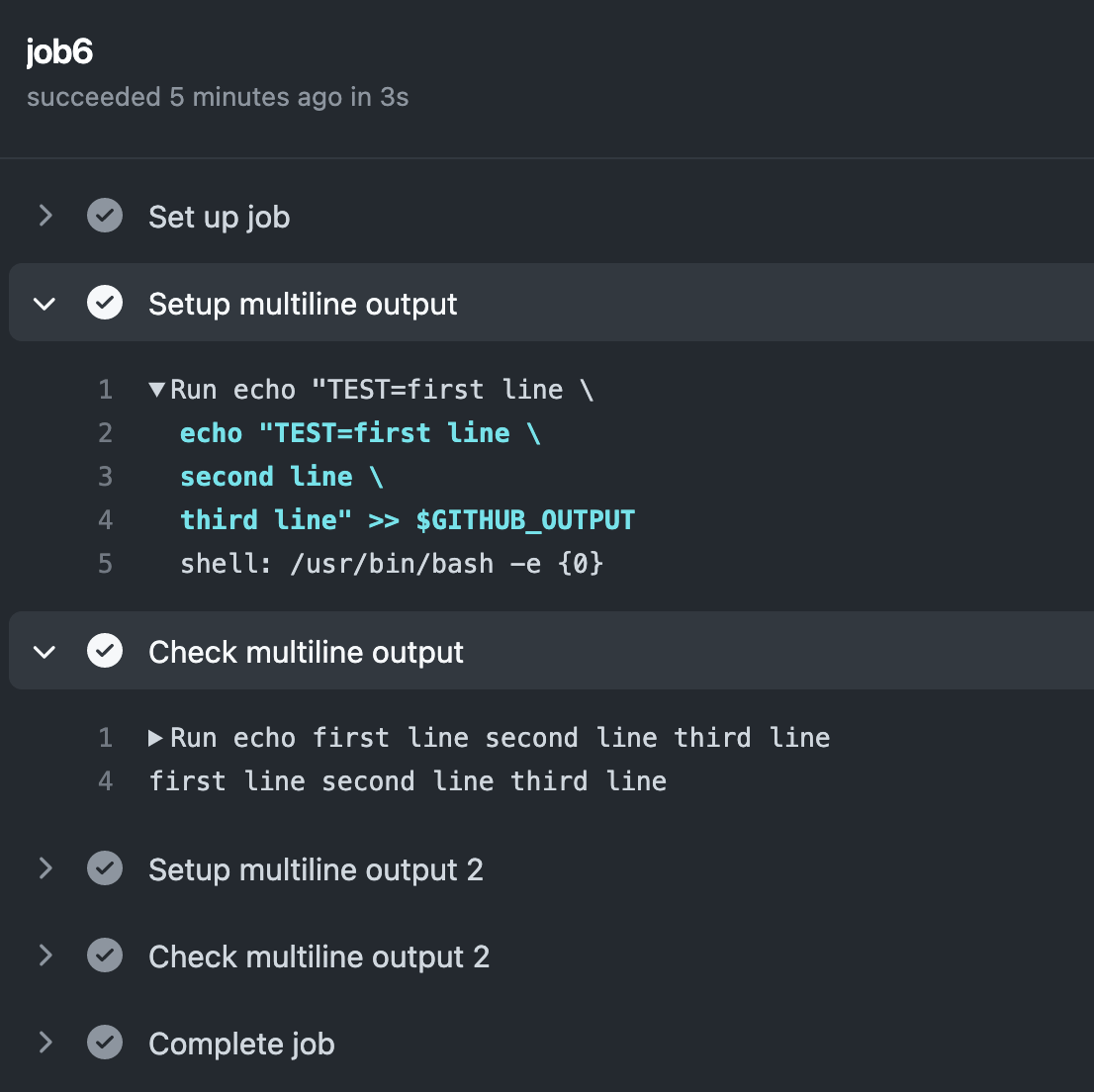 Última ilustração da interface gráfica do Github num repositório de POC onde mostra o resultado do job 6 no workflow anterior no Github Actions.