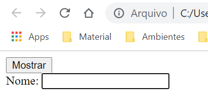 Parte de uma página web carregada no navegador contendo um botão escrito mostrar e dois componentes HTML, um label e um input.