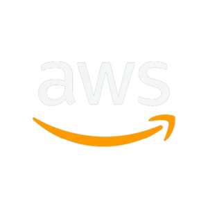 Logomarca da AWS na cor branco, com ícone de seta amarela embaixo.